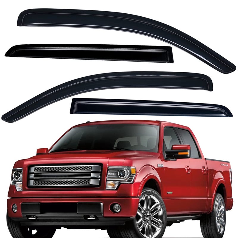 Lightronic Extra Durable Outside-Mount Auto Vent Window Visors, Fits 2009-2014 Ford F-150, 2010-2014 F-150 SVT Raptor, SuperCrew, UV Protect Rain Guards, Original Wind Deflectors, Dark Smoke, 4-Pcs - Image 1